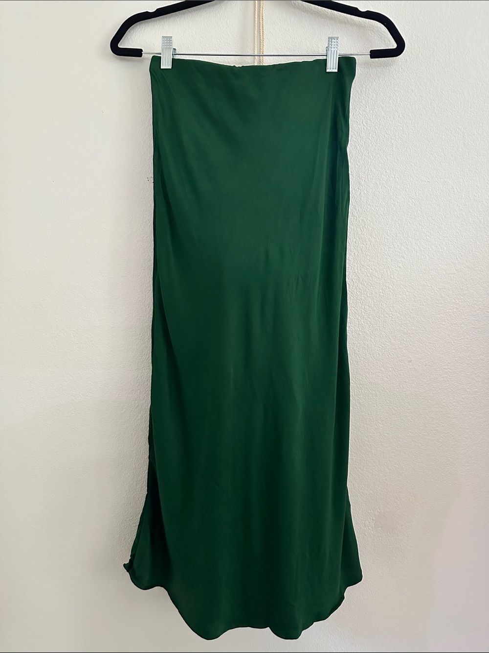 Green Satin Women's Midi Slip Skirt